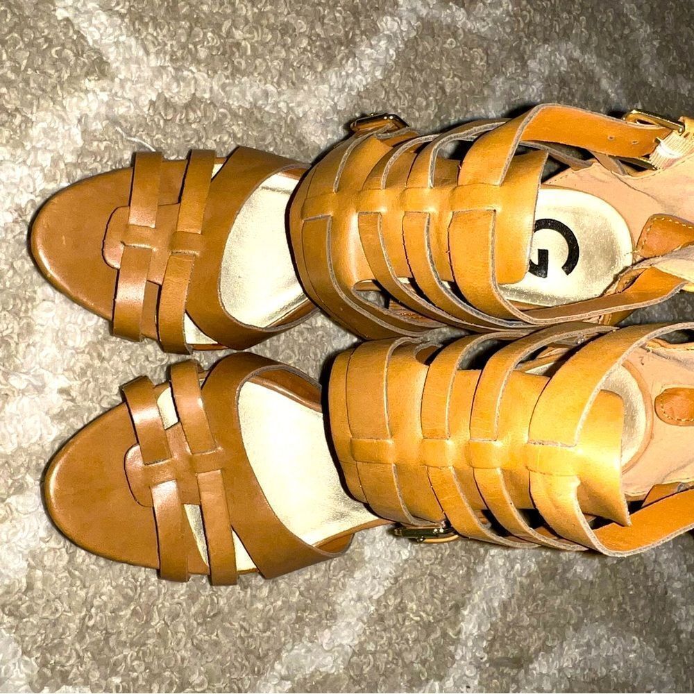 Guess tan gladiator high heels size 8